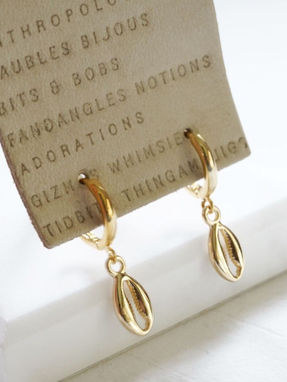 Anthropologie Shell Huggie Drop Earrings